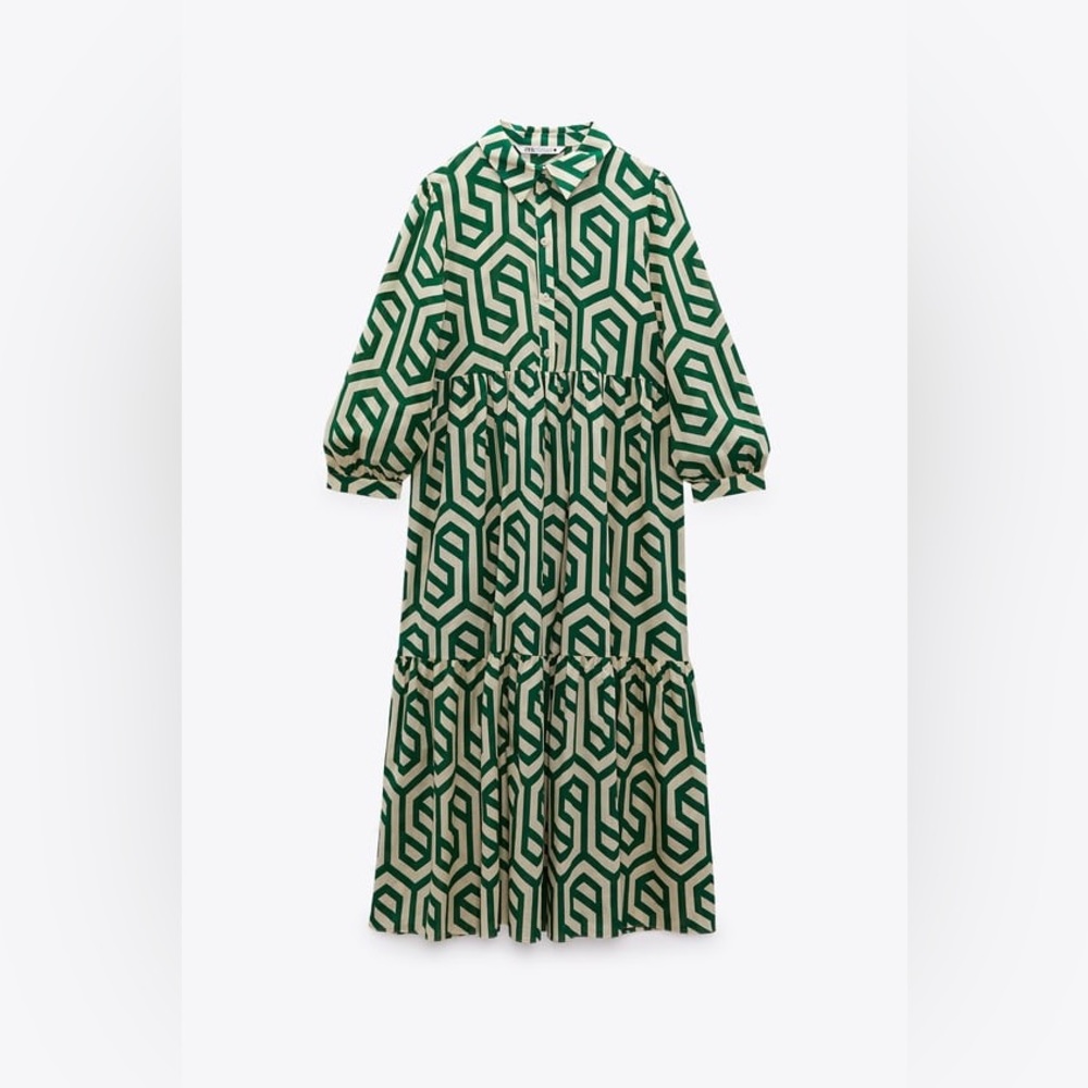 Zara Green Geometric Print Maxi